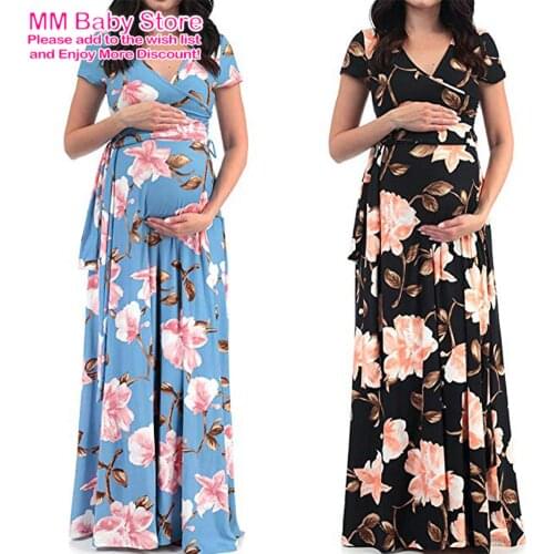 Pregnant Women Solid Dress Maternity Floral Print Short Sleeve V-necks Casual Dresses For Pregnancy Casual Vestidos Clothes