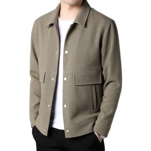 2021 Autumn and Winter New Style Mens High Quality Knitted Fold-down Collar Jacket Simple Casual Snap Closure Korean-style Coat