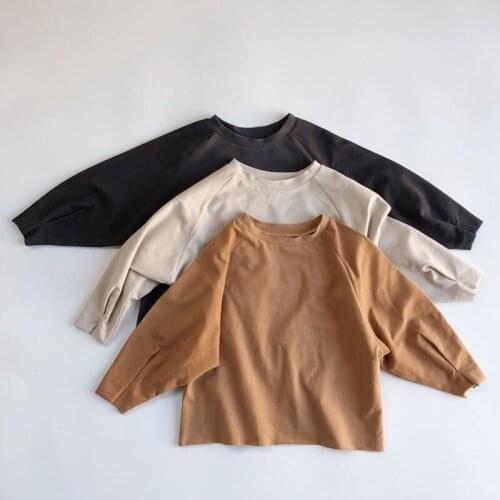 1-6 Years Old New 2021 Spring Autumn Baby Boys Girls T-shirt Childrens Baby Boys Girls Long Sleeve Pure Color T-shirt