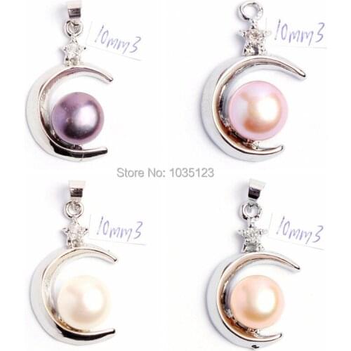 High Quality 10mm Pretty Natural 4 Color Freshwater Pearl And Zircon Fashion Pendants wj147