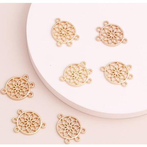 10pcs 13x13mm Gold Color Zinc Alloy Shaped Flower Pendants Connectors Linker For DIY Charm Jewelry Accessories