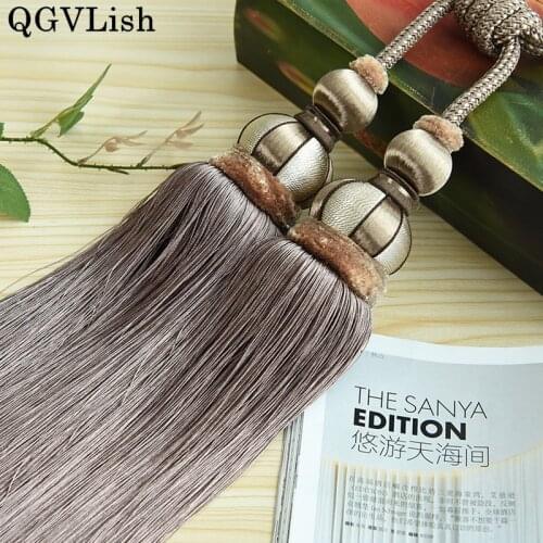 QGVLish 4 Balls Curtain Tiebacks Tassel Brush Fringe Hanging Belts Balls Bind Ropes Straps Curtain Accessories Tie back Decor