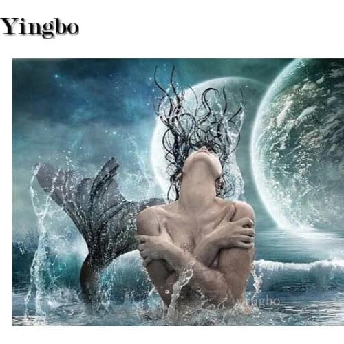 Full Drill Square Round 5D Diamond Painting Sexy Mermaid Diamond Embroidery Rhinestone Moon Sea view Mosaic Needlework Decor New