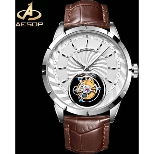 AESOP Top Luxury Tourbillon Spinning Men Watches Sapphire Glass Mechanical Rotary Tourbillon Skeleton Watch Men Waterproof Clock