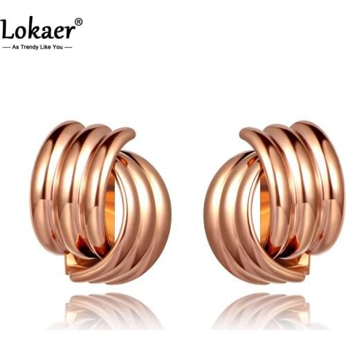 Lokaer Original Design Irregular Geometry Stainless Steel Stud Earrings Rose Gold Handmade Party Ear Jewelry For Women E20216