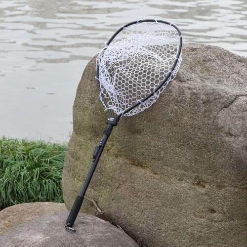 Outdoor Fly Fishing Net Mesh Aluminum Alloy Handle Rubber Landing Net Catch and Release Holder Basket Pesca Combo Kit