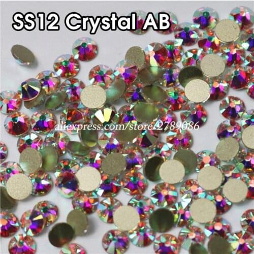 1440pcs/lot ss12 (3.0~3.2mm) Crystal AB Rhinestone for Nail Art Flat Back Non Hotfix Glue on Nails Art Rhinestones