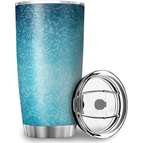 20oz Tumbler Stainless Steel Water Bottle Vacuum-Insulated Juice Mug Thermal Bottle Blue Art Pattern Travel Custom Water Cup