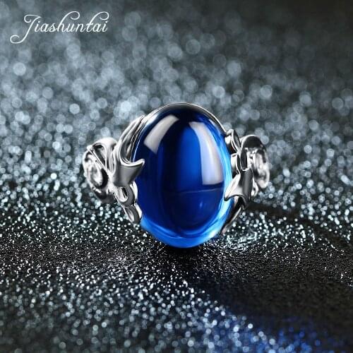 JIASHUNTAI Vintage 925 Sterling Silver Rings Retro Thai Silver Blue Stone Jewelry For Women The Waves Of The Sea