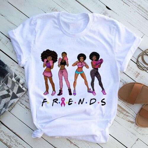 WVIOCE New Arrival Fashion Black Girl Print White Women T-shirt Friends Letter Short Sleeve Top Large Size O-Neck Modal Clothes