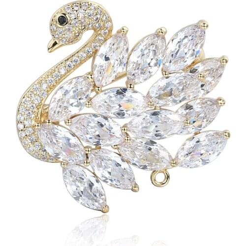 EUDORA Clear CZ Flying Swan Clothes Brooch Jewelry For Women Pave Setting Clear Crystal Wedding Decoration Animal Corsage Pins