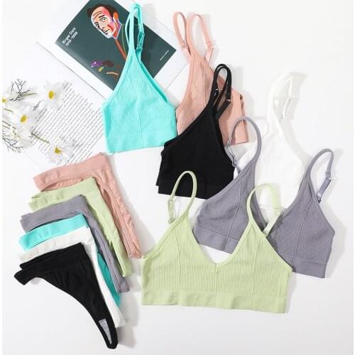 Women Bra Set Sexy Lingerie Set Seamless Wireless Bra Brazilian Panties Thongs Low Back Underwear Bralette Brassiere Sleepwear