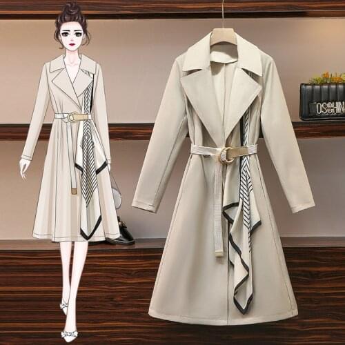 Women trench coat Fashion Fall Winter casual cotton with over size vintage long coats overcoats Top double breasted outwear