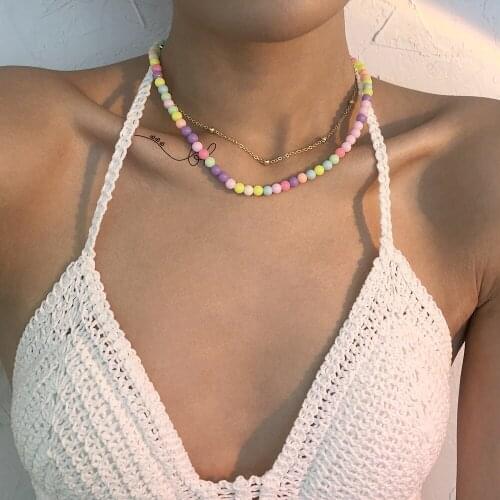 Round Beads Beaded Necklaces for Women Colorful Alloy Chain Layered Necklace Female Clavicle Chains 2021 Fashion Jewelry New