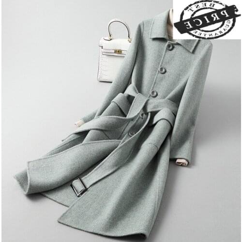 Coat Elegant Wool Female Long Woolen Jacket Women Korean Belt Blend Jacket Ladies Vintage Manteau Femme Hiver 2021 Da205