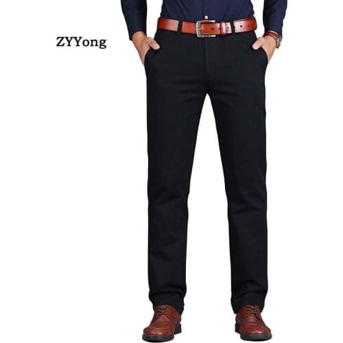 New Mens Pants Straight Loose Casual Cotton Fashion Business Suit Pants Black Brown Grey Khaki Solid Color Plus Size 38 40 42