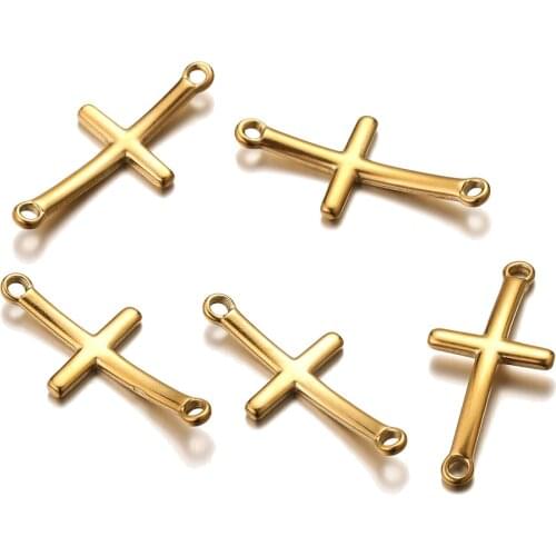 10pcs/lot Gold Stainless Steel Bending Double Hole Cross Pendant Jewelry Making Supplies Connector Charm DIY Findings Wholesale