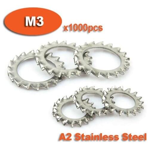 1000pcs DIN6798A M3 A2 Stainless Steel External Serrated Lock Washers Washer