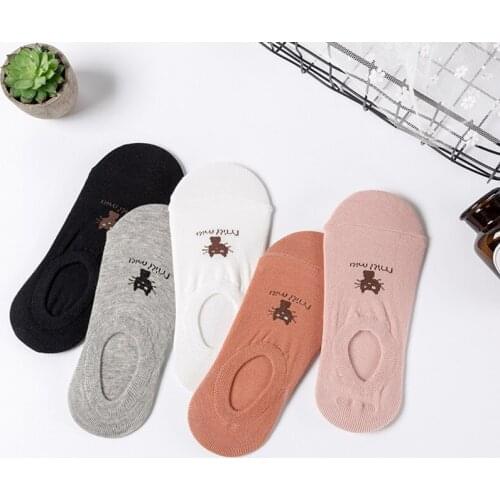 2020 Korean Style 5 Pair Cute Socks Funny Novelty Women Boat Socks Cartoon Cat Calsetines De Mujer 35-41