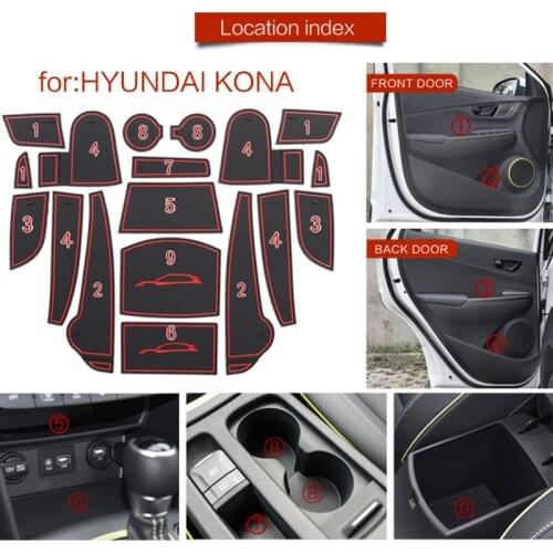 3D Rubber Mat Lnterior Anti Slip Mat Door Slot Pad Cup Cushion Groove Mat For Hyundai Kona 2017 2018 Car Accessories