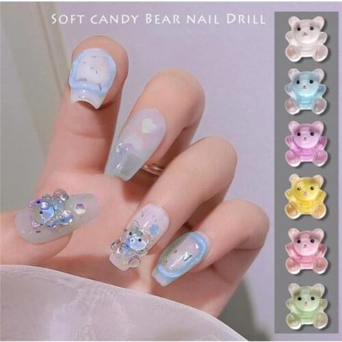 8 Pcs/Bag Resin Bear Nails Accessories for Manicure Design Fashion Candy Color Animal Nail Art Decoration