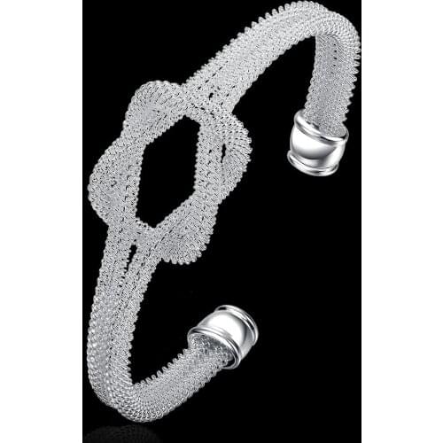 925 Sterling Silver Bracelets for Women elegant Knotted net bangle adjustable Jewelry Fashion Party Christmas Gifts Girl student