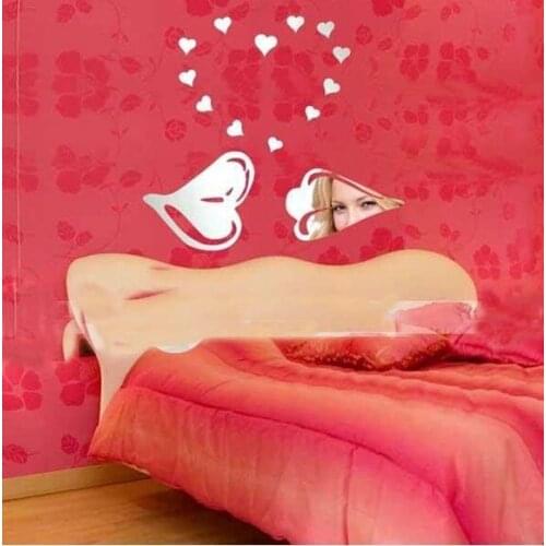 Free shipping 60x75cm wedding kiss acrylic mirror sticker with 12pcs heart , 3D wall mirror sticker