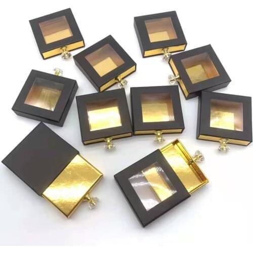 Blackgold Eyelash Packaging Empty Eyelash Boxes Black Square Drawer Lash Cases Wholesale Eyelash Package Luxury Lash Package