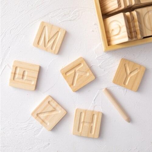 Baby Early Learning Montessori Double-sided Alphabet Groove Board Practicing Board Children Learning Wooden Toys Board