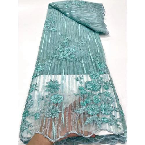 French Lace Fabric 2021High Quality Lace With Beads Latest Nigerian African Embroidery Tulle Lace Fabric For Wedding qpaH0254