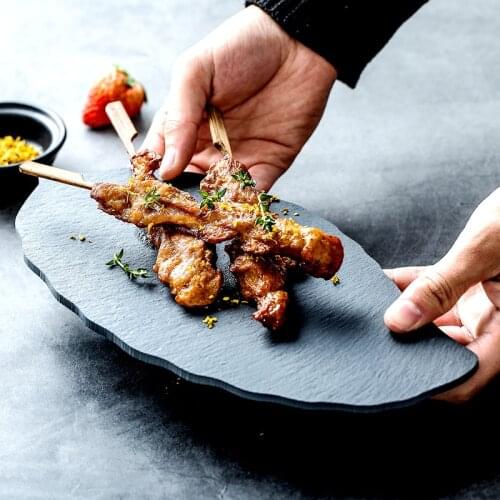 ICESSTCHEF Natural Slate Western Leaf Steak Plates Slate Pizza Pastry Fruit Tray Kitchen BBQ Dessert Cake Dishes plates plate