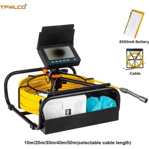 10-50meter Cable 4.3inch Waterproof Pipe Inspection Camera Video System 17mm Industrial Drain Camera 8500mA Battery
