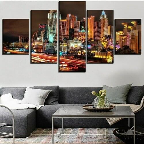 Colorful Las Vegas at Night 5 Panel Canvas Picture Print Wall Art Canvas Painting Wall Decor for Living Room Poster No Framed