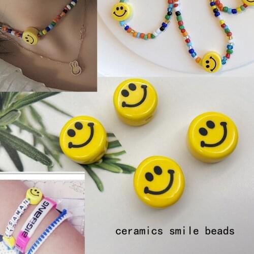 100pcs10mm-16mm ceramics Smile face double faced beads diy for jewelry making bracelet necklace smiley beads accessory charm2020
