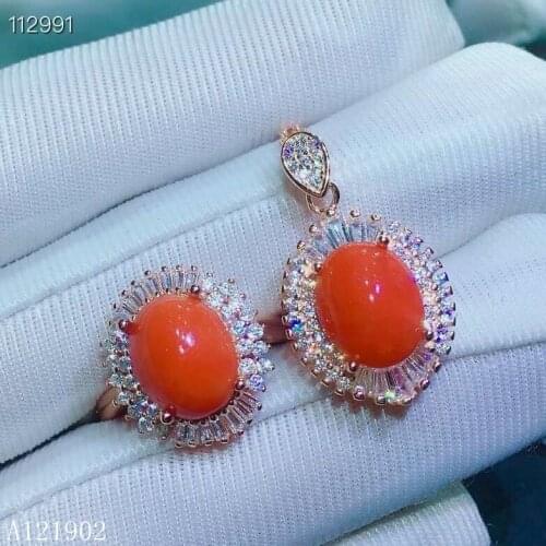 KJJEAXCMY exquisite jewelry 925 sterling silver inlaid natural ruby red coral pendant necklace ring support detection