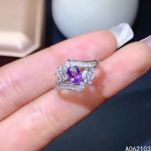 KJJEAXCMY fine jewelry 925 sterling silver inlaid Amethyst Womens elegant fresh plant new gem adjustable ring support detection