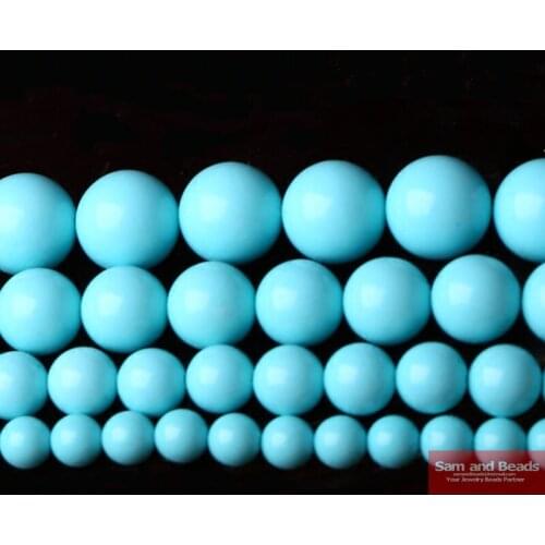 Wholesale Lake Blue Germany Turquoises Round Loose Beads 15" Strand 4 6 8 10 12 MM Pick Size For Bracelet Necklace Making BTB2