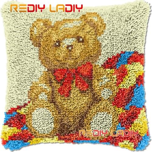Latch Hook Cushion Teddy Bear DIY Needlepoint Kits Chunky Acrylic Yarn Arts Crocheting Lofty Pillow Case Hobby & Crafts