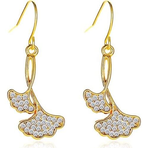 Fashion Women Earrings Double-deck Ginkgo Hook earrings Charm Girls Gift jewelry Evening Party Earring