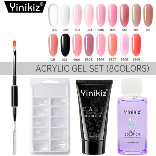 Yinikiz 30ml 4pcs Acrylic Gel Set Extend Fast UV Builder Gel Slip Solution Nail Form Nail Art Brush Nail Tools Kit