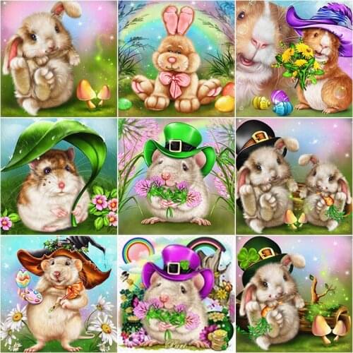 5D Diamond Painting Flower Mouse Cross Stitch Kit Mosaic Full Square Drill Diamond Embroidery Animals Needlework Home Art Gift