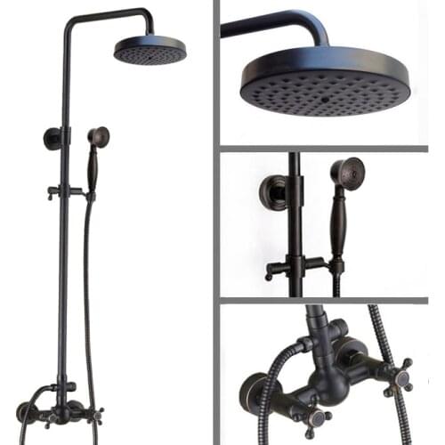 Wall Mounted Shower System with 7.7" Rain Shower Head & Handshower Black Oil Rubbed Antique Brass ars416