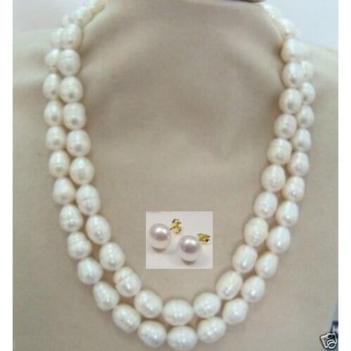 New 10-13mm tahitian WHITE baroque pearl necklace 36 earring set
