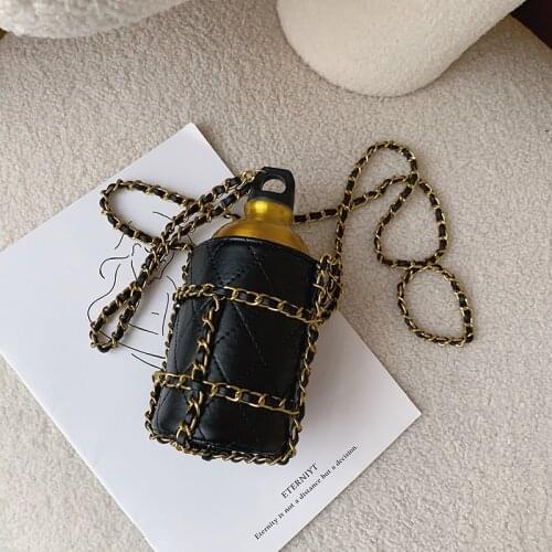 New Special Design Removable Lattice Chain Water Bottle Shoulder Messenger Bag For Women PU Leather One Bag For Two Uses