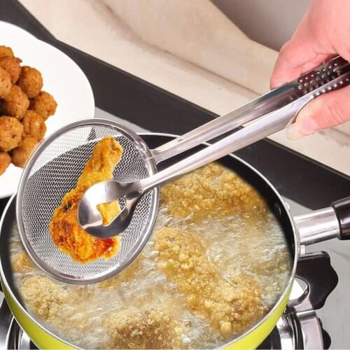 New Steel Food Clip Snack Fryer Strainer BBQ Buffet Serving Tongs Fried Tong Frying Mesh Colander Filter Oil Drainer PAK55