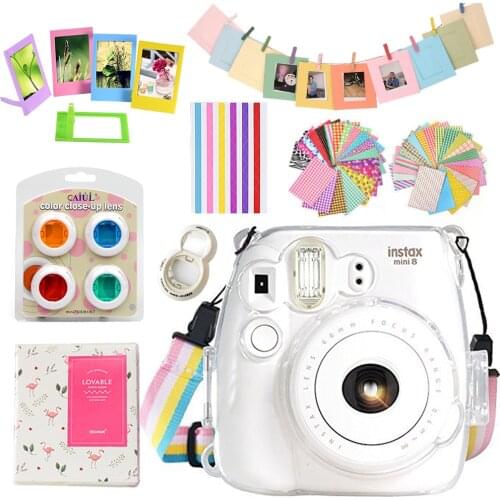 For Fujifilm Instax Mini 9 Mini 8 Camera Transparent Full Protective Case Bag Cover + 64 Pockets Album + 10 in 1 Accessories Set