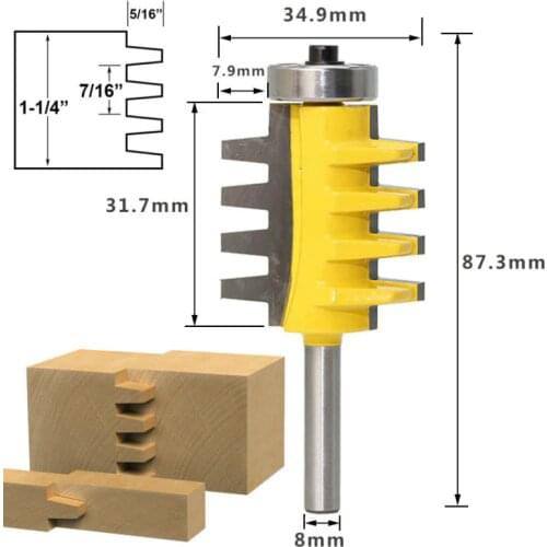 1/4 8 1/2" Shank Rail Reversible Finger Joint Glue Milling Cutter Router Bit Woodwork Cone Tenoning Bit Tools