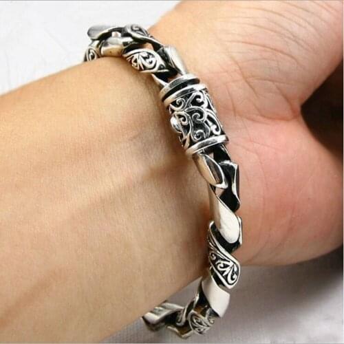 Jewelry silver bracelet retro European pop Wristlet exaggerated fashion mens bracelet tangcao personality pattern