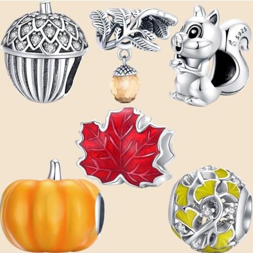 Brand 100% 925 sterling silver squirrel beads pine cone charm fit original bracelet DIY woman jewelry leaves pendant making gift