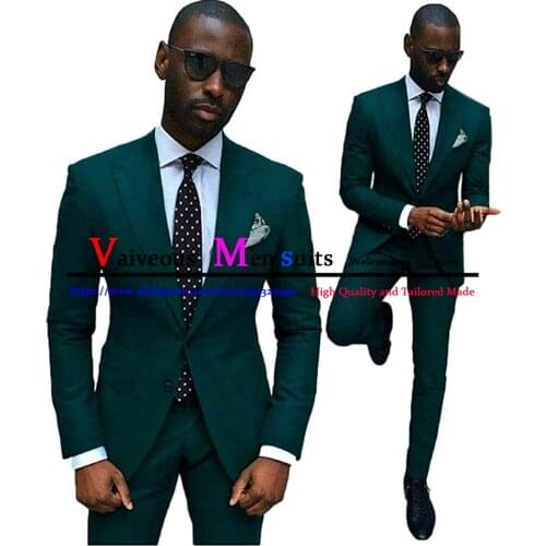 Dark Green Formal Groom Tuxedo for Wedding African Slim Fit Men Suits 2 Piece Male Jacket with Pants 2021 Prom Party Blazer